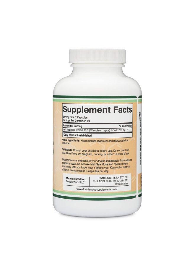 Double Wood Supplements كبسولات الطحالب البحرية الأيرلندية، أقوى من مستخلص جل الطحالب البحرية (180 كبسولة، 1200 ملجم لكل وجبة) (من Wildcrafted and Raw Chondrus Crispus) غذاء فائق غني بالعناصر الغذائية وغني بالمعادن من Double Wood - Image 2