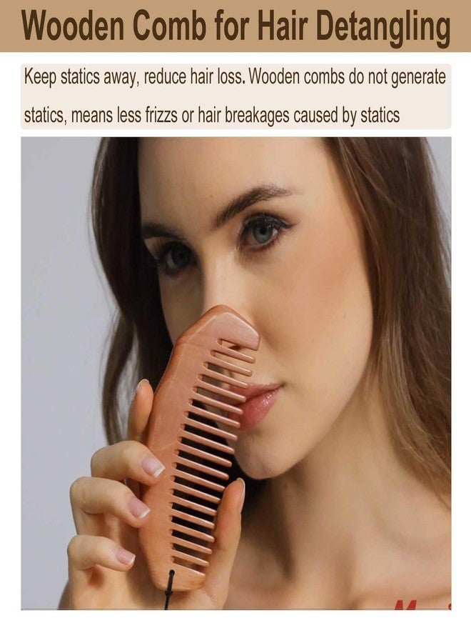 Moreinday Wooden Comb for Women Hair Growth, Labor Comb with Wrist Strap - Peach Wood - Image 4