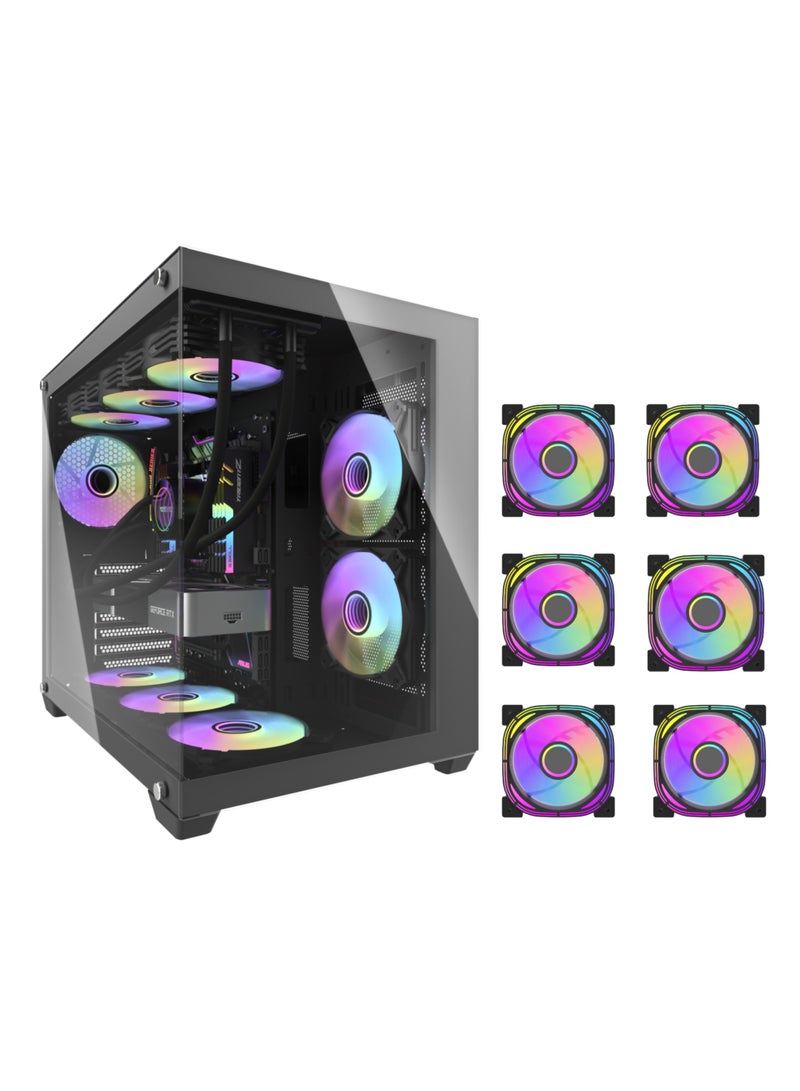 حافظة كمبيوتر الألعاب Darkflash C285P مزدوجة الزجاج ATX/M-ATX/ITX مع 6 مراوح ARGB مثبتة مسبقًا، تدعم مشعاع 360 مم، مادة SPCC 0.8 مم، 2 * SSD، USB3.0، 7 فتحات توسيع - Image 1