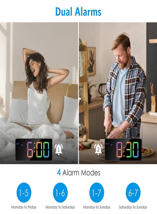 امير ساعة منبه AMIR LED ملونة لغرفة النوم، منبهان مع شاشة كبيرة، تعمل بمنفذ USB، ساعة جانبية مع عرض التاريخ، نظام 12/24 ساعة، مستوى صوت قابل للتعديل، إمكانية التحكم في شدة الإضاءة، غفوة، التوقيت الصيفي، ساعة منبه مثالية لمن ينامون نوماً عميقاً - Image 5