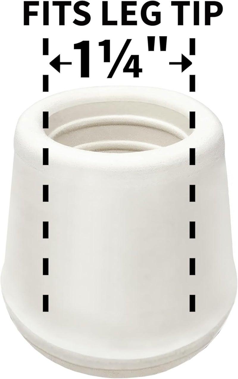 SoftTouch 4 Pack Non-Slip Round Rubber Leg Tip Protectors – 1-1/4" Inner Diameter for Chairs, Stools & Tables on Hardwood, Laminate, Tile & Vinyl - Reduce Noise & Prevent Scratches – White - Image 2
