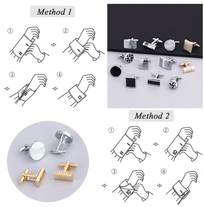 FIRAZIO 12 Pairs Cufflinks for Men Classic Tone Cuff Links Silver Black Striped Disc Square Rectangle Cuff Links Shirt Suit Men’s Cufflinks For Wedding Groom Business Elegant Gift - Image 4