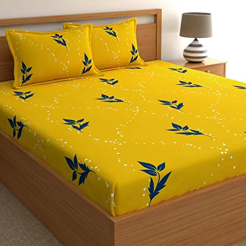 Home Ecstasy 100% Cotton Double Bedsheet with 2 Pillow Covers - (Size 86 x 94 inches, 140 TC, Colour - Yellow) - Image 1