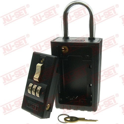 NU-SET Lock | 3 Digit 26-Alpha Combination Lock Box | Keyed Shackle Key Storage Lock Box | Home Improvement & Door Hardware (Black) - Image 2