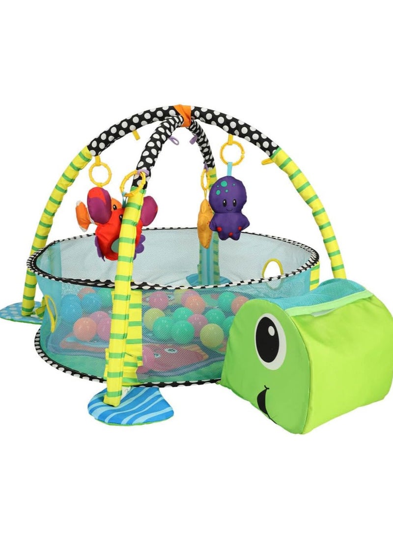 REXA - Turtle Play Activity Mat for Sensory Exploration and Motor Skills Development for Kids 0-3 Years, Comes with 4 Toys and 30 Ocean Balls - Image 1