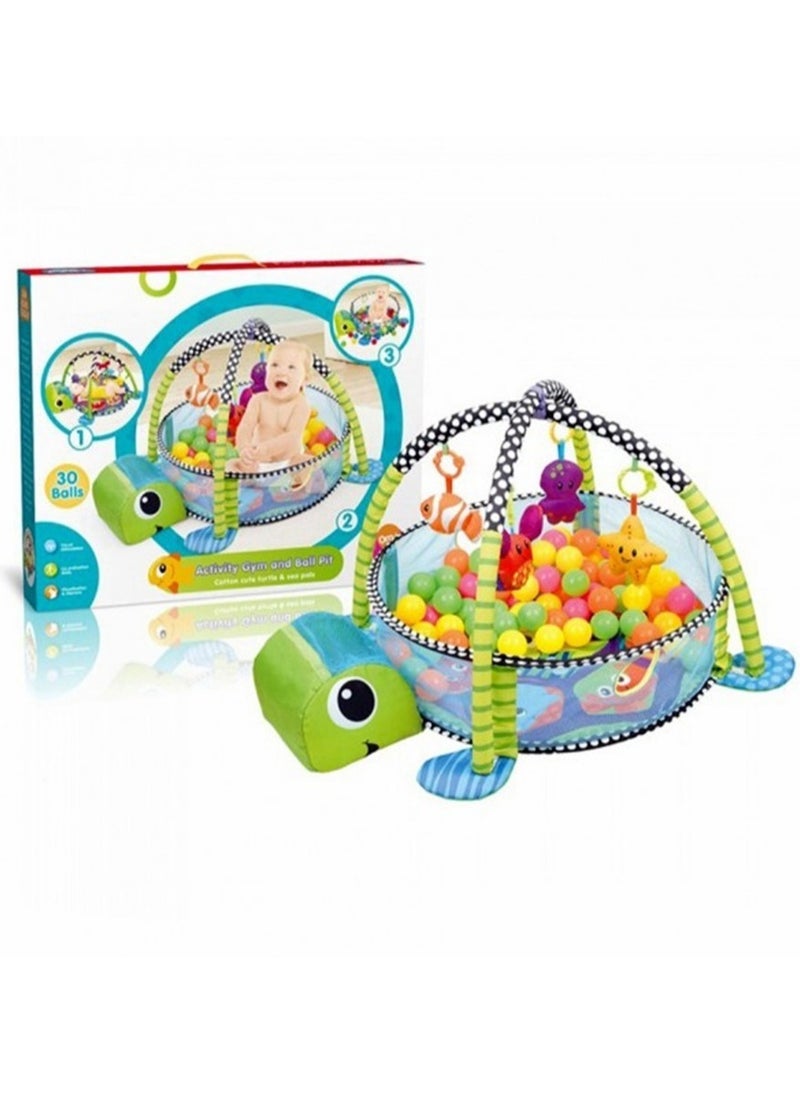 REXA - Turtle Play Activity Mat for Sensory Exploration and Motor Skills Development for Kids 0-3 Years, Comes with 4 Toys and 30 Ocean Balls - Image 1