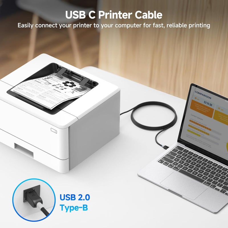 Cable Matters USB B to USB C Cable - 3.3ft, USBC to USBB Cable, MIDI to USBC Cord, Compatible with Printer, Scanner, MIDI Controller/Keyboard/DAC/Yamaha Casio Digital Piano for iPad, Black - Image 2