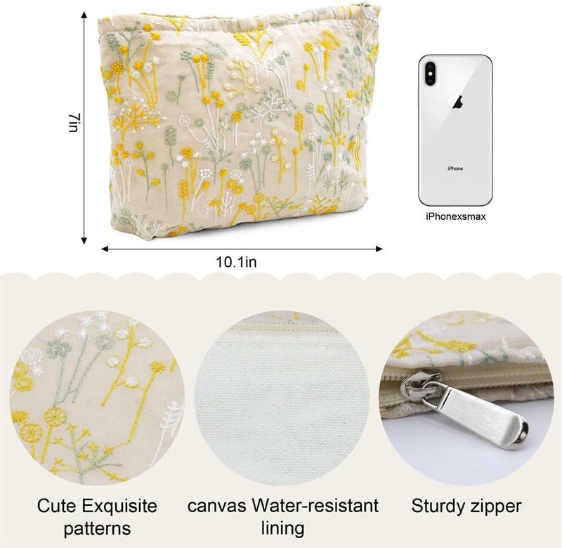 Cute Floral Cosmetic Bag - Embroidered Makeup Pouch with Zipper - Image 4