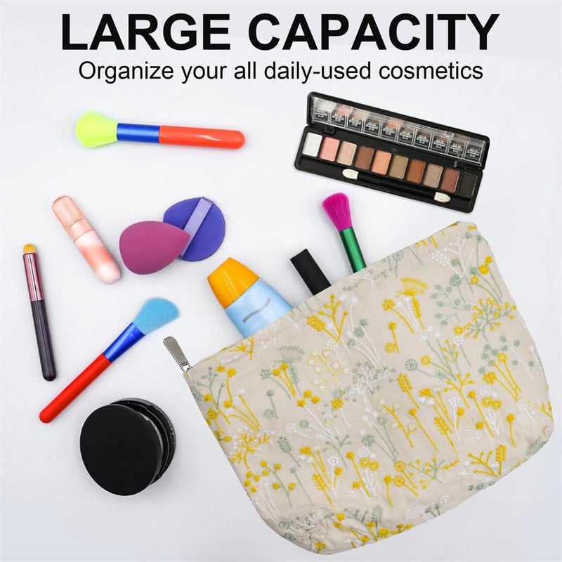 Cute Floral Cosmetic Bag - Embroidered Makeup Pouch with Zipper - Image 2