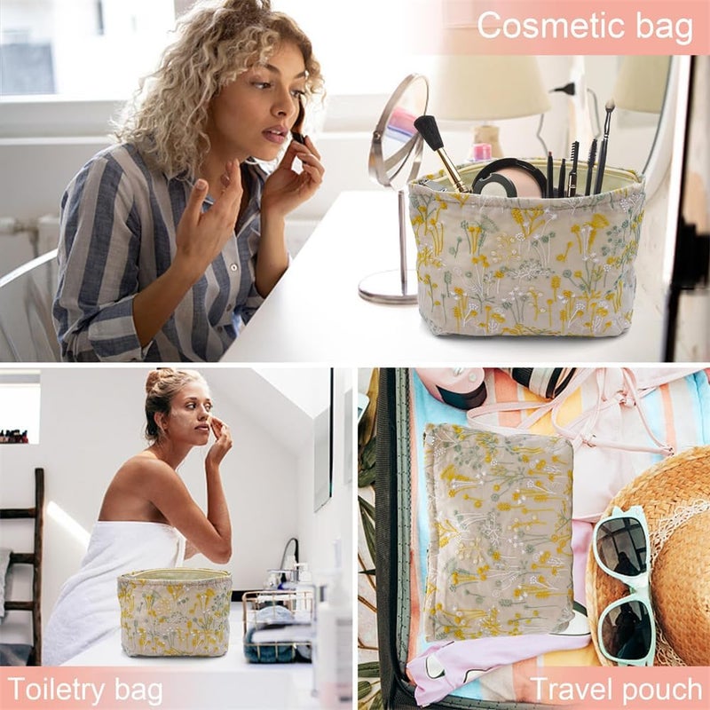 Cute Floral Cosmetic Bag - Embroidered Makeup Pouch with Zipper - Image 5