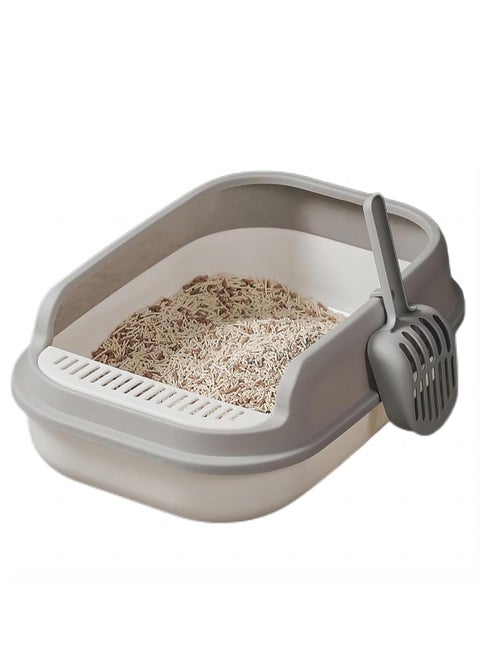 COOLBABY Large Semi-Enclosed Sifting Cat Litter Box with High Side Heightening Anti-Splashing Cat Toilet with Litter Sifting Scoop Removable Prevent Sand Leakage Deodorizing Cat Pan（Athens white）