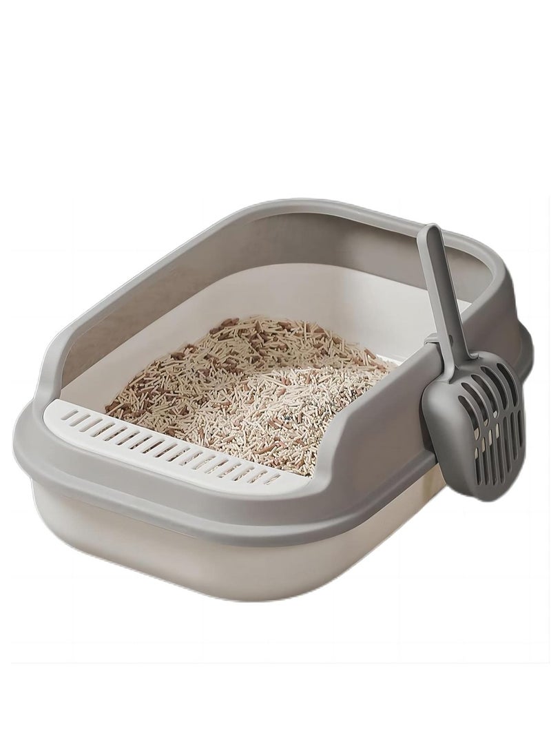 Cool Baby - COOLBABY Large Semi-Enclosed Sifting Cat Litter Box with High Side Heightening Anti-Splashing Cat Toilet with Litter Sifting Scoop Removable Prevent Sand Leakage Deodorizing Cat Pan（Athens white） - Image 1