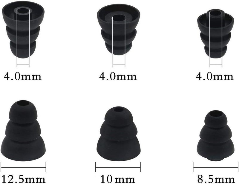 JNSA 3 Flange Noise Cancelling Triple Flange Eartips Eargels Earpads Ear Tips Gels Bud Compatible with Inside Diameter 4mm-5mm Earbuds in-Ear Earphones（Inner Hole 4mm）,S/M/L,6 Pairs, Black 3F6P3 - Image 2