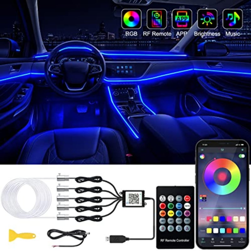 Interior Car LED Strip Lights with Wireless APP and Remote Control, RGB Ambient Lightg Kits with 23 ch Fiber Optic, 16 Million Colors Car Neon Lights, Sync to Music - Image 1