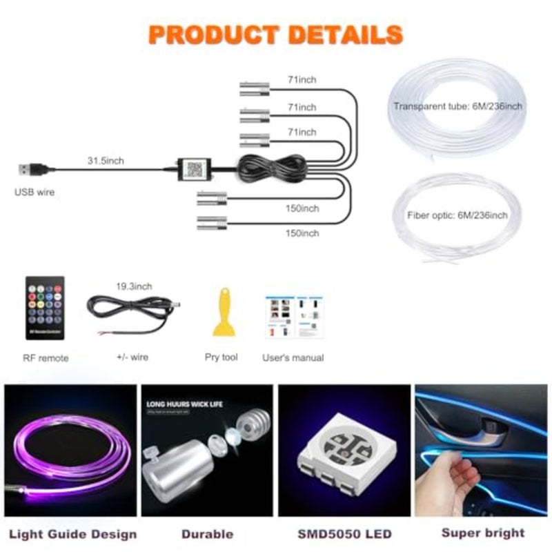 Interior Car LED Strip Lights with Wireless APP and Remote Control, RGB Ambient Lightg Kits with 23 ch Fiber Optic, 16 Million Colors Car Neon Lights, Sync to Music - Image 5