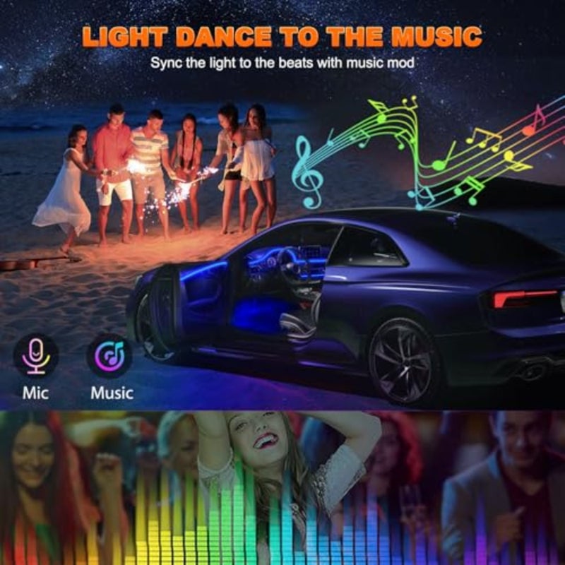 Interior Car LED Strip Lights with Wireless APP and Remote Control, RGB Ambient Lightg Kits with 23 ch Fiber Optic, 16 Million Colors Car Neon Lights, Sync to Music - Image 4
