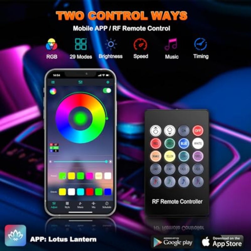 Interior Car LED Strip Lights with Wireless APP and Remote Control, RGB Ambient Lightg Kits with 23 ch Fiber Optic, 16 Million Colors Car Neon Lights, Sync to Music - Image 3