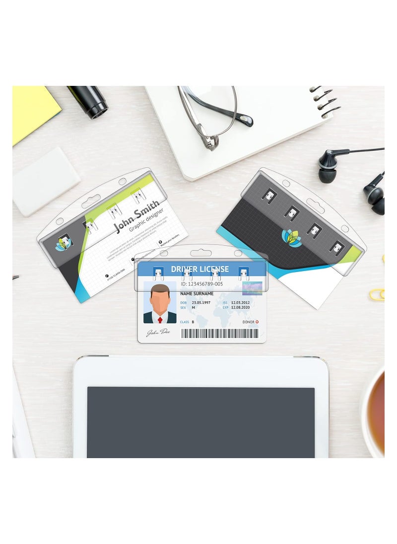 Generic - 30-Pack Horizontal ID Badge Holders, Rigid Hard Plastic Card Sleeves with Grippers, Easy Access Transparent Protectors for POS Magnetic Credit Cards and Passes, Frosted Pouches. - Image 1
