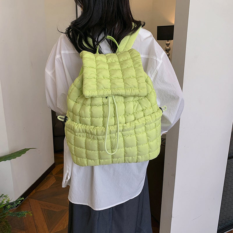 Commuter Travel Large Capacity Down Shoulder Bag Lightweight Fluffy Plaid Casual Korean Style Bag For Women - Image 3