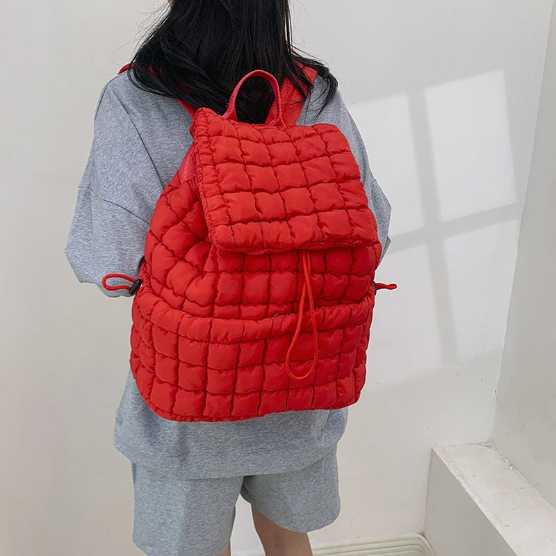 Commuter Travel Large Capacity Down Shoulder Bag Lightweight Fluffy Plaid Casual Korean Style Bag For Women - Image 4