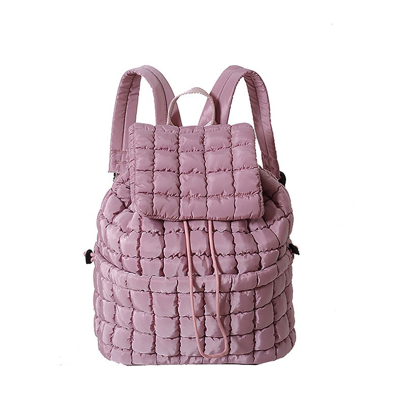 Commuter Travel Large Capacity Down Shoulder Bag Lightweight Fluffy Plaid Casual Korean Style Bag For Women - Image 1