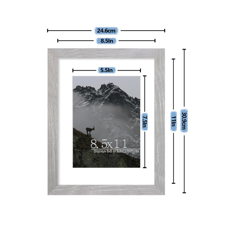 Picrit 8.5x11 Picture Frame Set of 7  Display 6x8 with Mat or 8.5x11 Without Mat  Photo Frames for Wall Mounting or Table Top Display  Gray. - Image 5