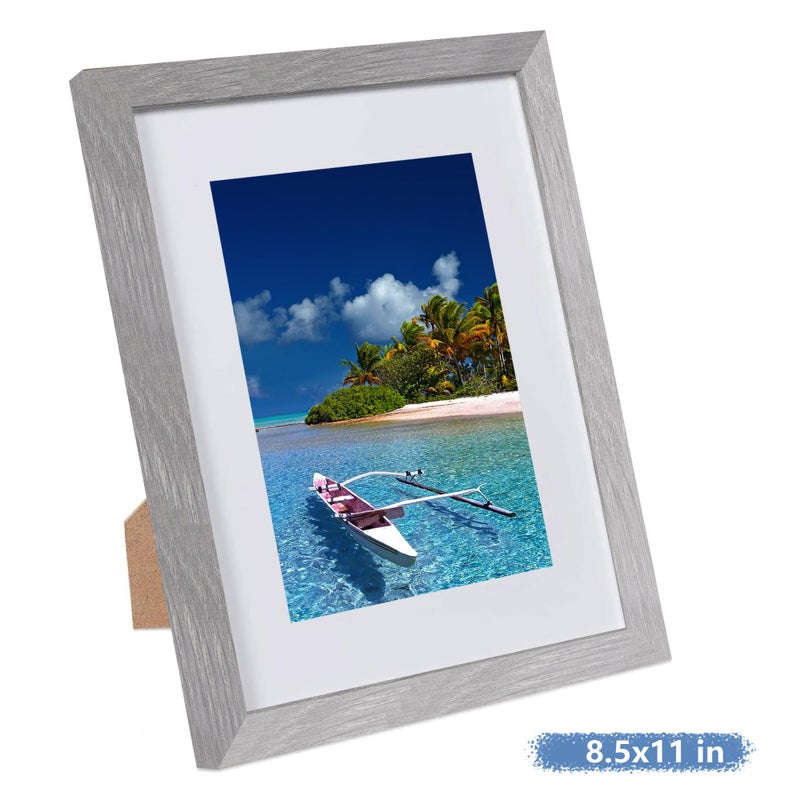 Picrit 8.5x11 Picture Frame Set of 7  Display 6x8 with Mat or 8.5x11 Without Mat  Photo Frames for Wall Mounting or Table Top Display  Gray. - Image 3
