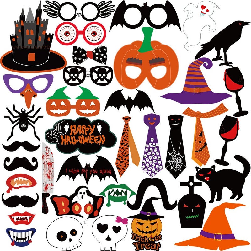 KUUQA Halloween Photo Booth Props Kit Halloween Party Decorations Pack of 38 - Image 1