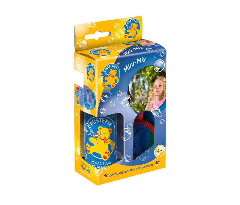PUSTEFIX Mini Mix Bubble Blowing 3 Wands Toy for Kids Set includes Circle Ring, Heart Ring, Star Ring, Bubble Liquid Tray, and Large 2.35 oz Bubbles Tube,Multicolor - Image 2