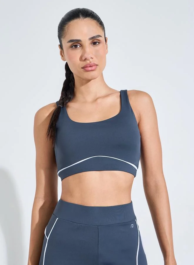 Styli Active Navy Blue Contrast Details Sports Bra and Leggings Activewear Set