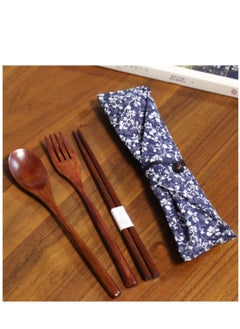 KASTWAVE Wooden Fork Spoon Three piece Suit Japanese Korea Style Travel Portable Tableware Nice Dinnerware Foodie Travel Novelty Business No Entangled 3 Piece Set Morning Glory Bag  - Image 2