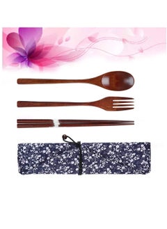 KASTWAVE Wooden Fork Spoon Three piece Suit Japanese Korea Style Travel Portable Tableware Nice Dinnerware Foodie Travel Novelty Business No Entangled 3 Piece Set Morning Glory Bag  - Image 3