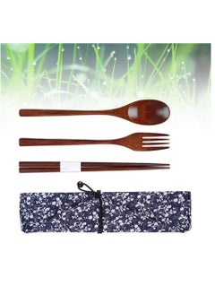 KASTWAVE Wooden Fork Spoon Three piece Suit Japanese Korea Style Travel Portable Tableware Nice Dinnerware Foodie Travel Novelty Business No Entangled 3 Piece Set Morning Glory Bag  - Image 4