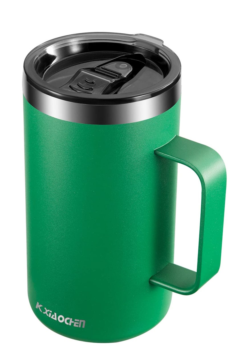 KXIAOCHEN 20oz Insulated Coffee Mug with Lid, Stainless Steel Coffee Cup, Double Wall Vacuum Coffee Tumbler with Handle, Premium Thermal Travel Coffee Mug (Emerald) - Image 1