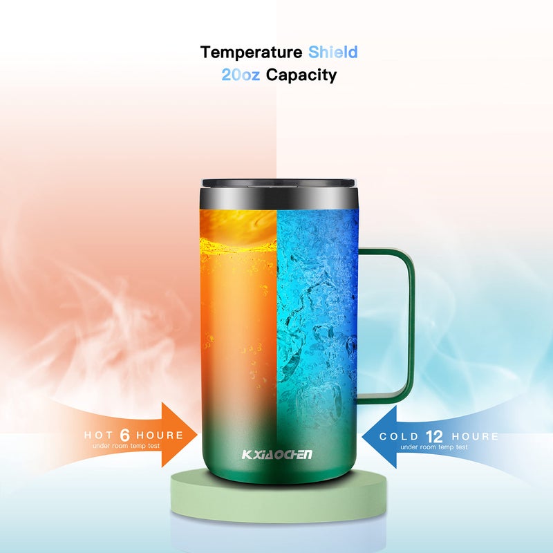KXIAOCHEN 20oz Insulated Coffee Mug with Lid, Stainless Steel Coffee Cup, Double Wall Vacuum Coffee Tumbler with Handle, Premium Thermal Travel Coffee Mug (Emerald) - Image 4