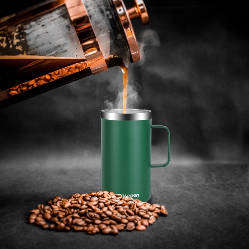 KXIAOCHEN 20oz Insulated Coffee Mug with Lid, Stainless Steel Coffee Cup, Double Wall Vacuum Coffee Tumbler with Handle, Premium Thermal Travel Coffee Mug (Emerald) - Image 3