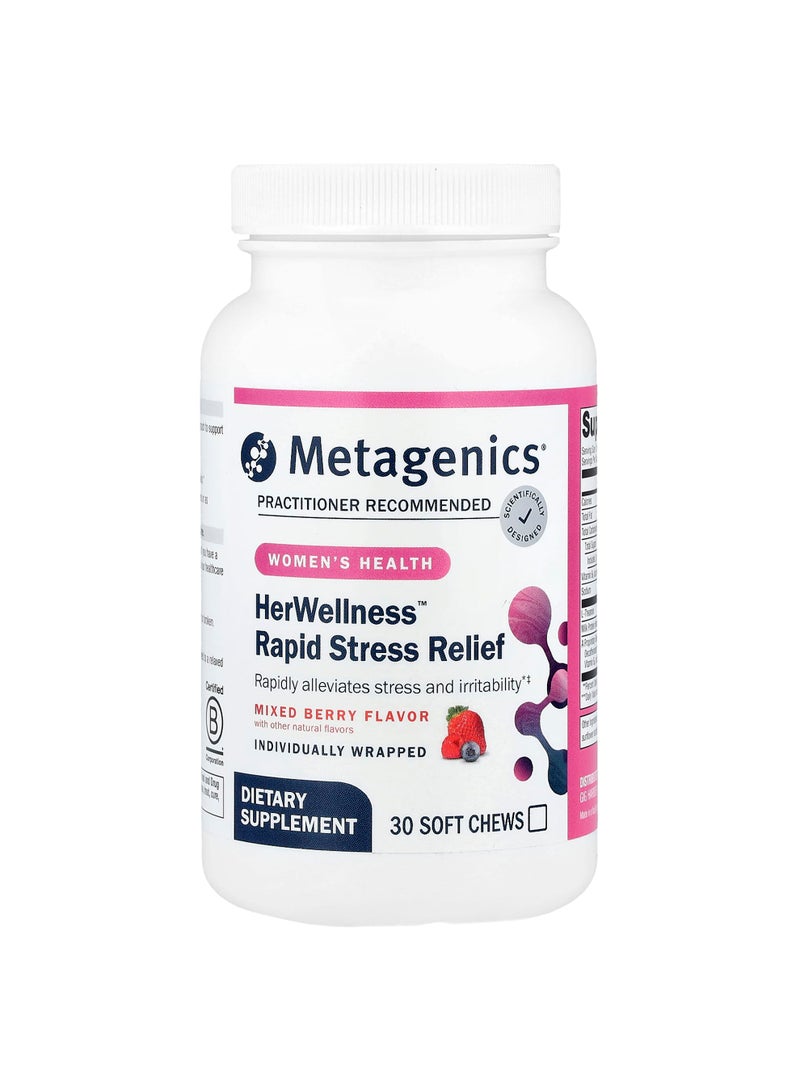 Metagenics HerWellness™ Rapid Stress Relief, Mixed Berry, 30 Soft Chews