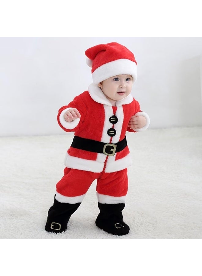 QIAONIUNIU Baby Santa Costume Toddler Christmas Dress Up Footed Romper 1-3 Months - Image 3
