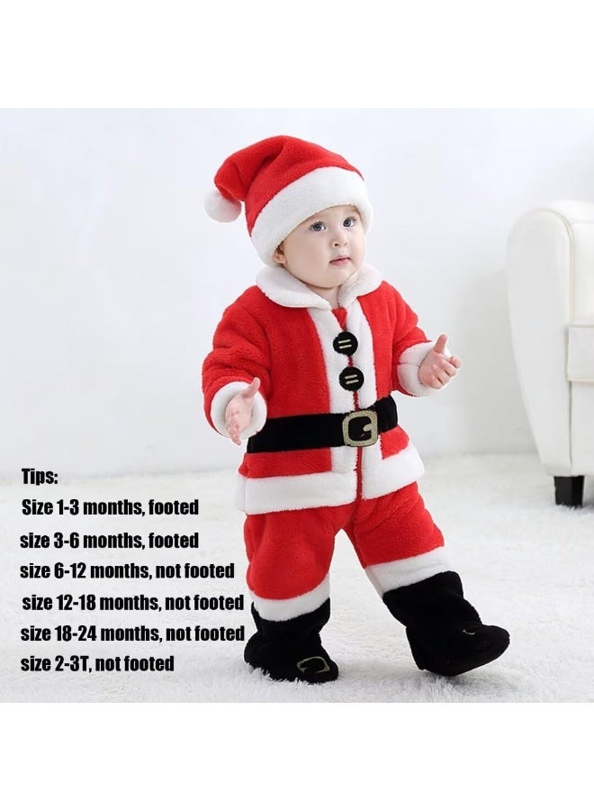 QIAONIUNIU Baby Santa Costume Toddler Christmas Dress Up Footed Romper 1-3 Months - Image 2