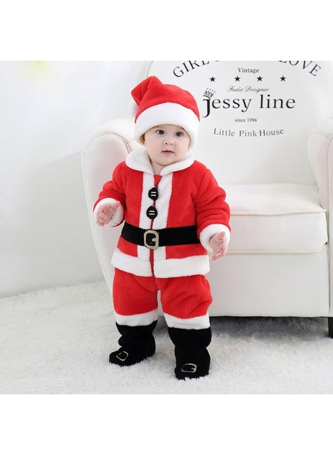 QIAONIUNIU Baby Santa Costume Toddler Christmas Dress Up Footed Romper 1-3 Months - Image 4