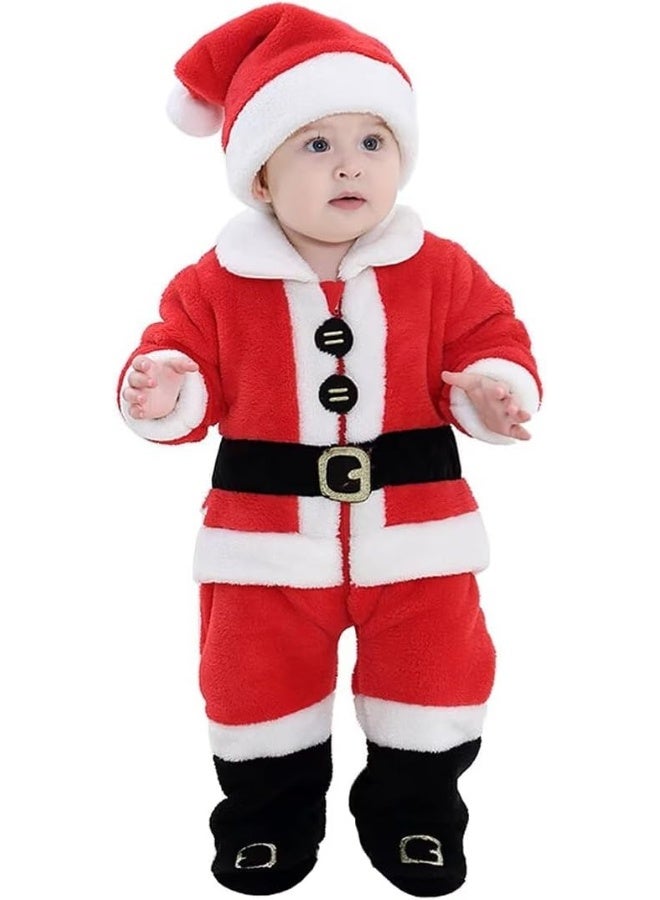 QIAONIUNIU Baby Santa Costume Toddler Christmas Dress Up Footed Romper 1-3 Months - Image 1