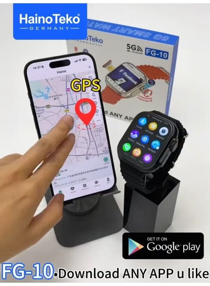 Haino Teko FG-10 5G Android Smart Watch with SIM Card Slot Rotating Camera Play Store Support Bluetooth Calling WiFi GPS Fitness Tracker Large Touchscreen Smartwatch for Ladies and Gents Black - Image 5