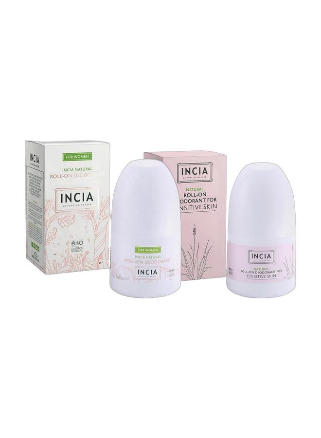 INCIA Natural Deodorant Bundle – Aluminum-Free Roll-Ons for  Women | Vegan, Paraben-Free, No Stains, Long-Lasting Freshness (2 x 50ml) - Image 1
