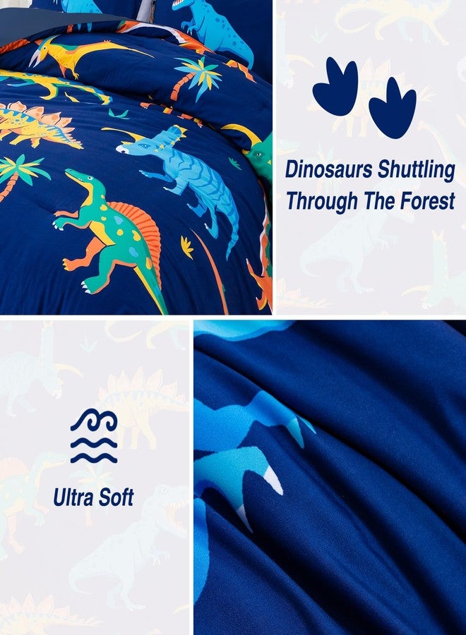 A Nice Night - for Kids Boys Dinosaurs Printed on Navy Blue Bedding Set,5Pcs Bed in A Bag Twin Size Comforter Set, Ultra Soft with Pillowcase (Blue) - Image 4