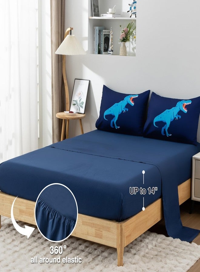 A Nice Night - for Kids Boys Dinosaurs Printed on Navy Blue Bedding Set,5Pcs Bed in A Bag Twin Size Comforter Set, Ultra Soft with Pillowcase (Blue) - Image 3