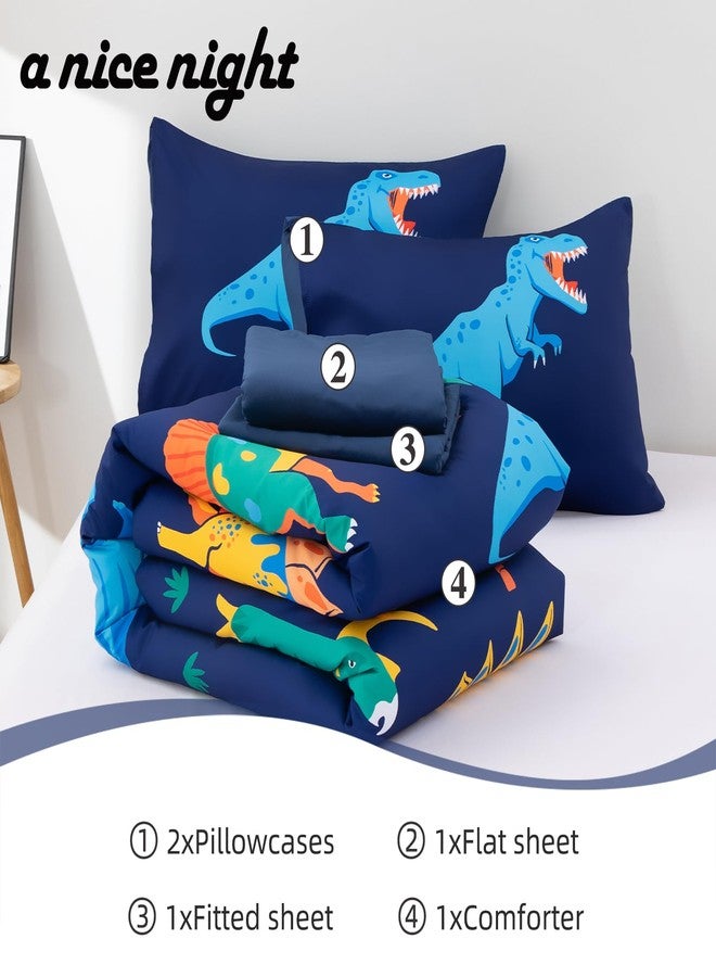 A Nice Night - for Kids Boys Dinosaurs Printed on Navy Blue Bedding Set,5Pcs Bed in A Bag Twin Size Comforter Set, Ultra Soft with Pillowcase (Blue) - Image 5