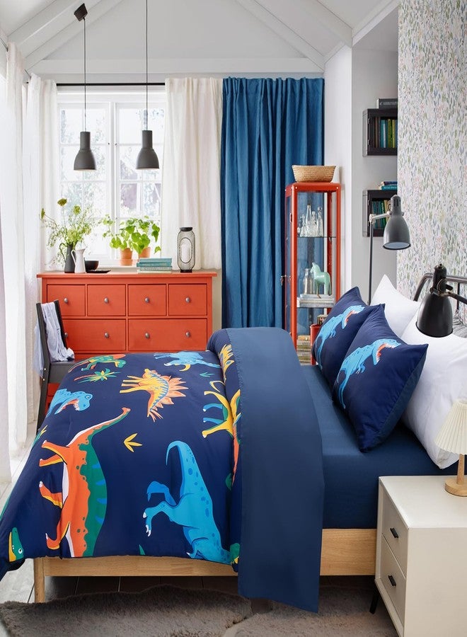 A Nice Night - for Kids Boys Dinosaurs Printed on Navy Blue Bedding Set,5Pcs Bed in A Bag Twin Size Comforter Set, Ultra Soft with Pillowcase (Blue) - Image 2