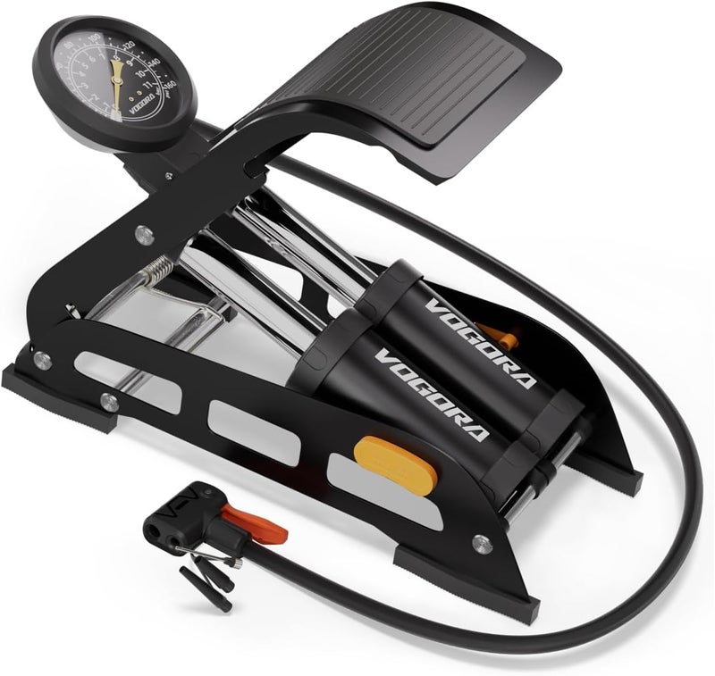 VOGORA Double Barrel Bike Foot Pump with Precision Pressure Gauge - Image 1