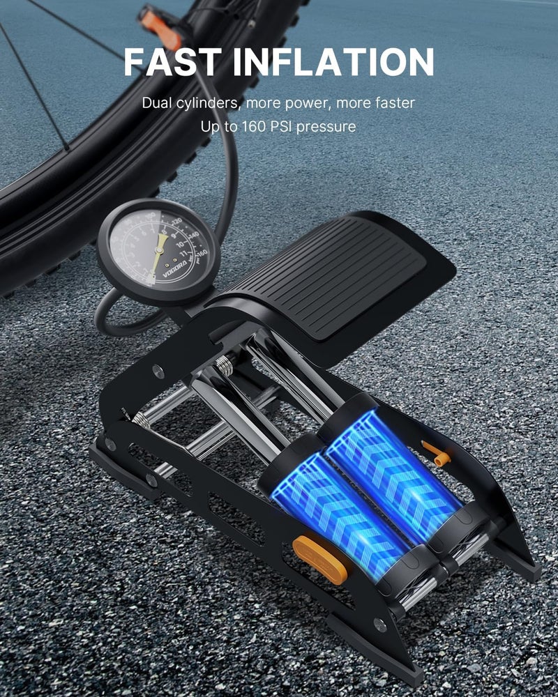 VOGORA Double Barrel Bike Foot Pump with Precision Pressure Gauge - Image 4