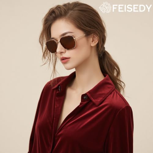 FEISEDY Polarized Aviator Sunglasses for Men Square Retro Metal Frame UV 400 Protection TAC Lens B0329 - Image 3